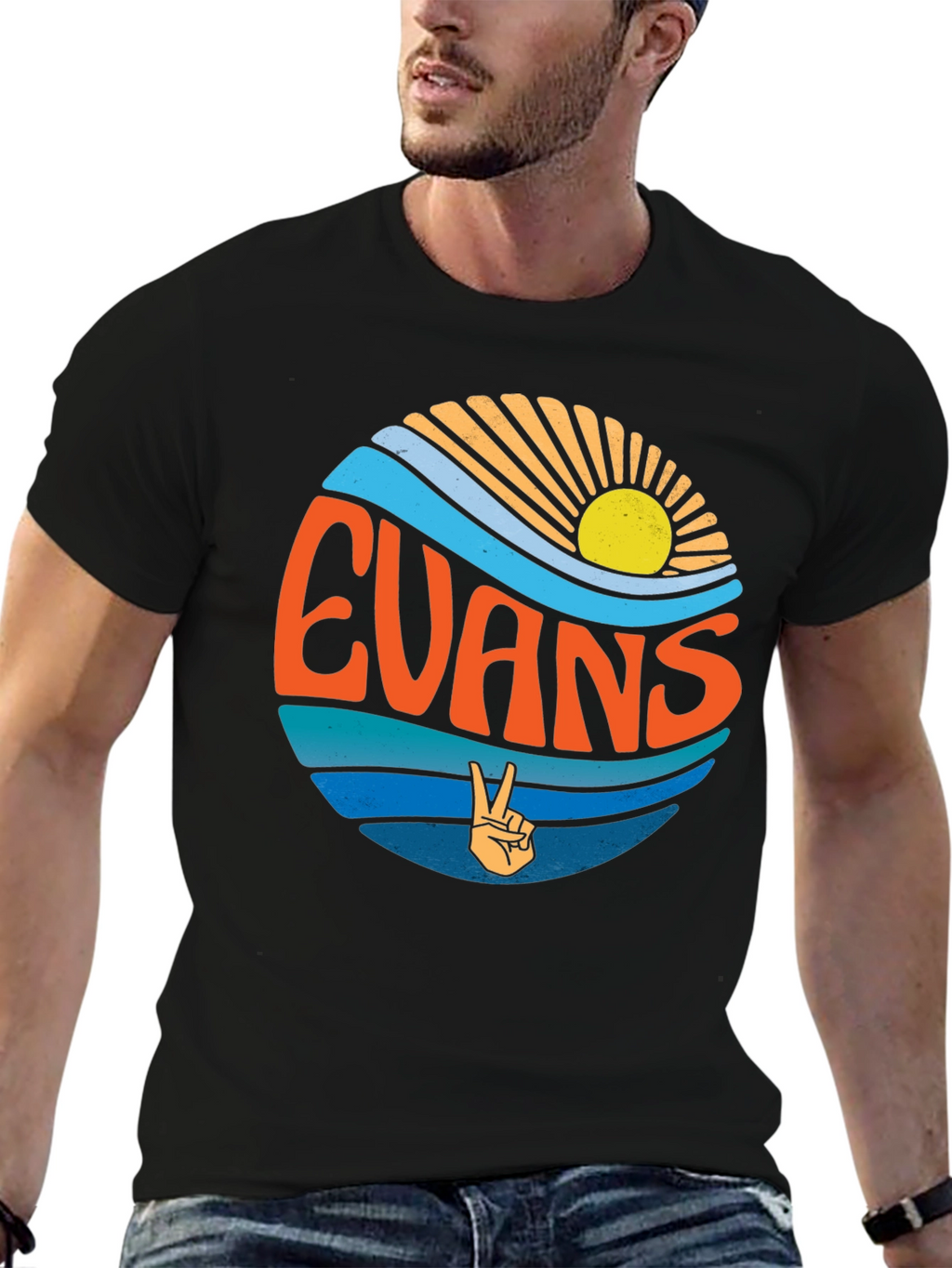 Retro Evans T-Shirt with Peace Sign