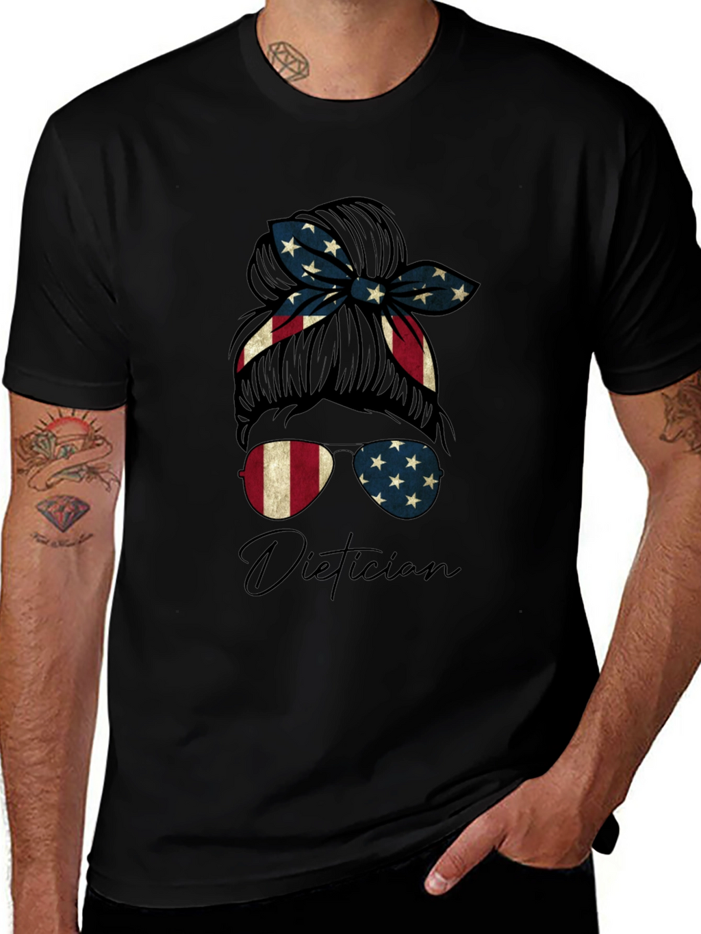 Patriotic Dietician Messy Bun T-Shirt