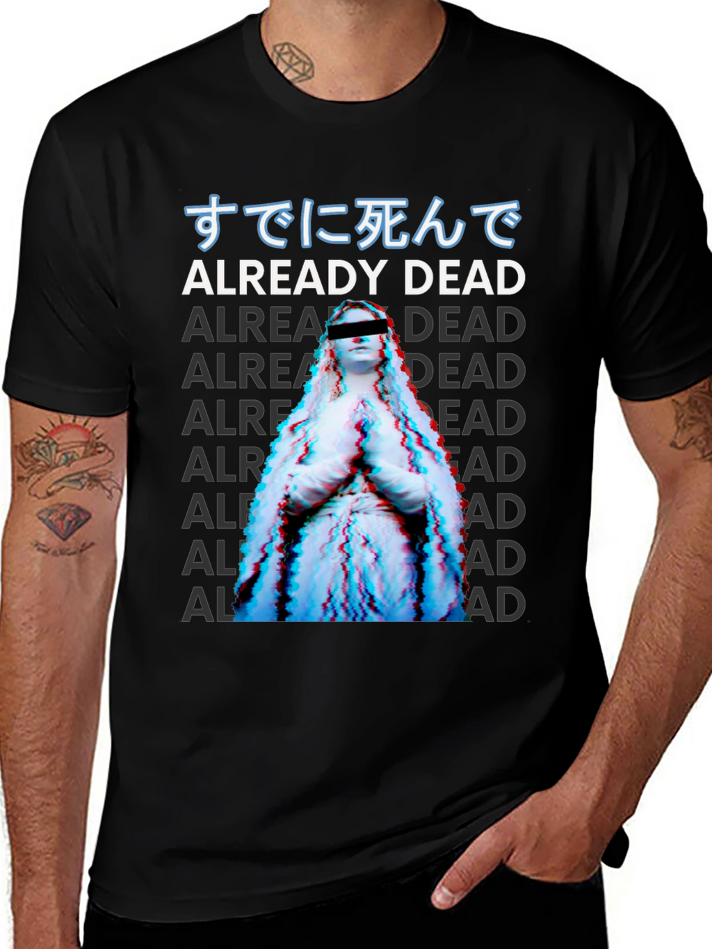 Already Dead Statue Graphic Print Black T-Shirt