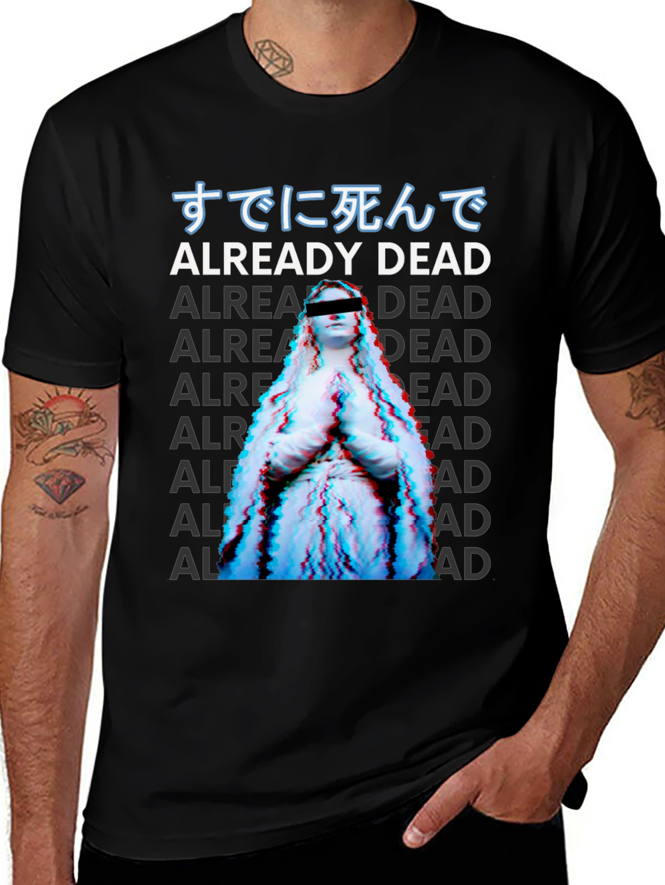 Already Dead Statue Graphic Print Black T-Shirt
