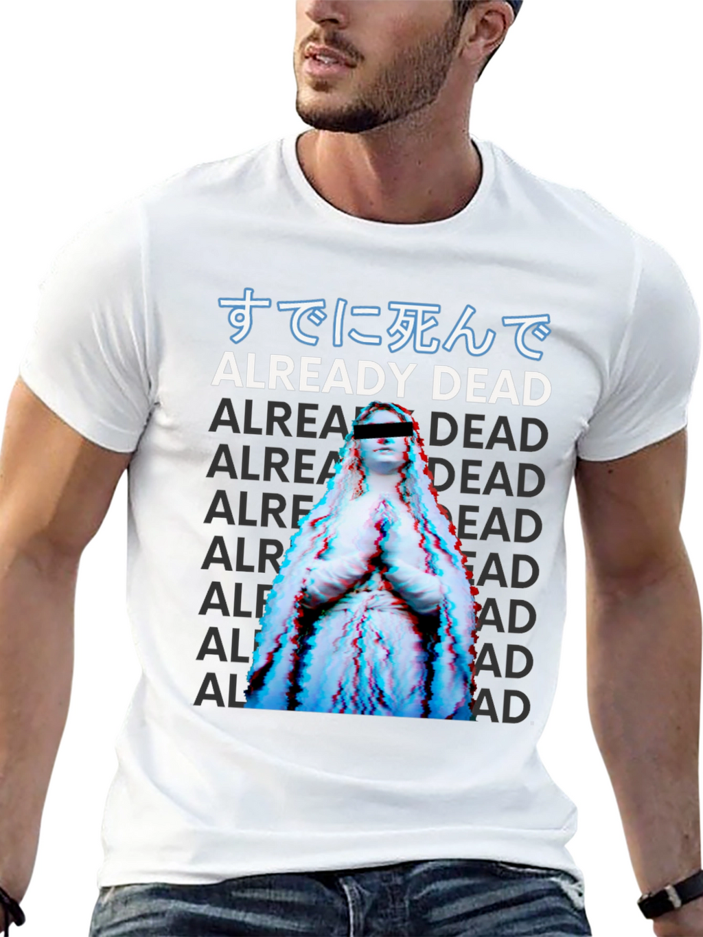 Already Dead Statue Graphic Print Black T-Shirt