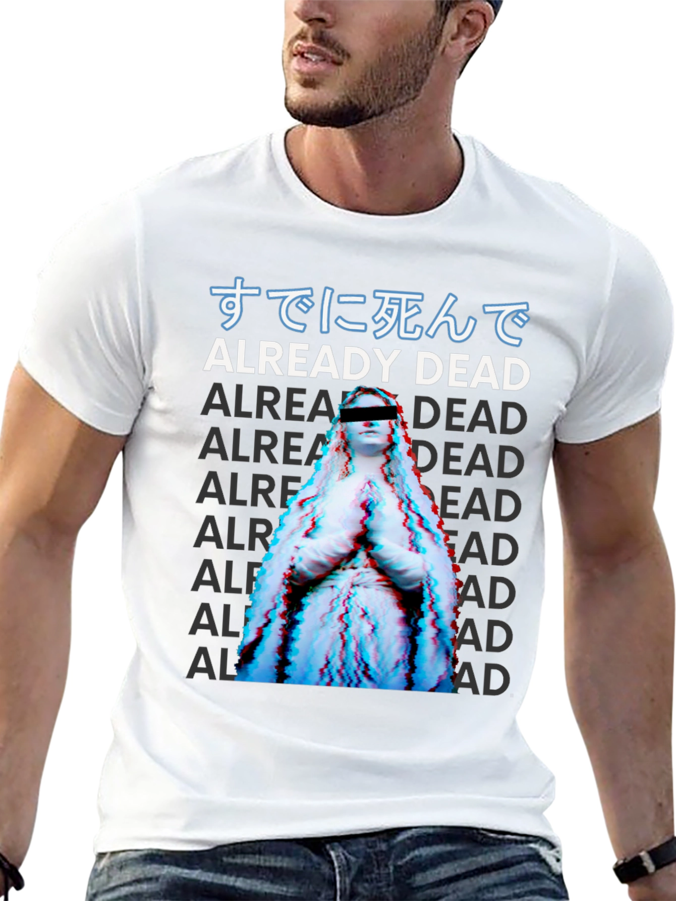 Already Dead Statue Graphic Print Black T-Shirt