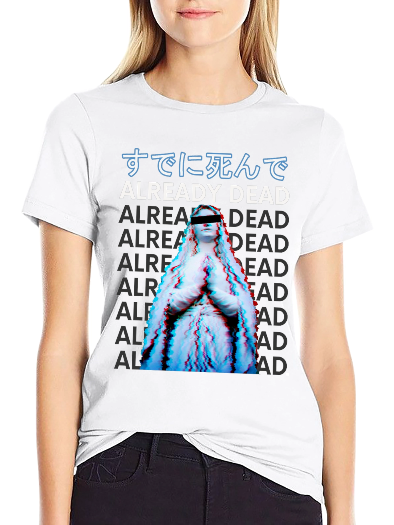 Already Dead Statue Graphic Print Black T-Shirt