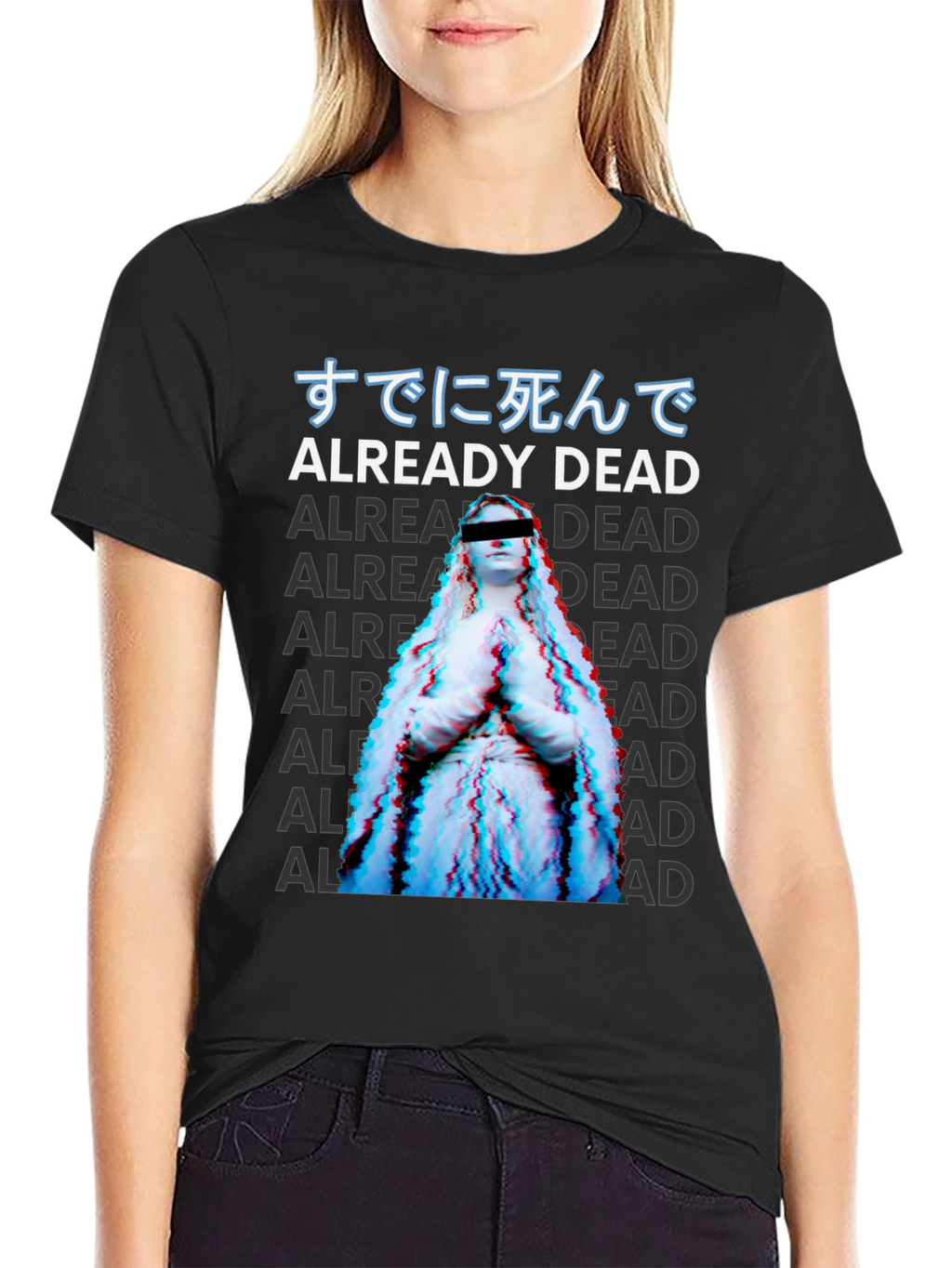 Already Dead Statue Graphic Print Black T-Shirt