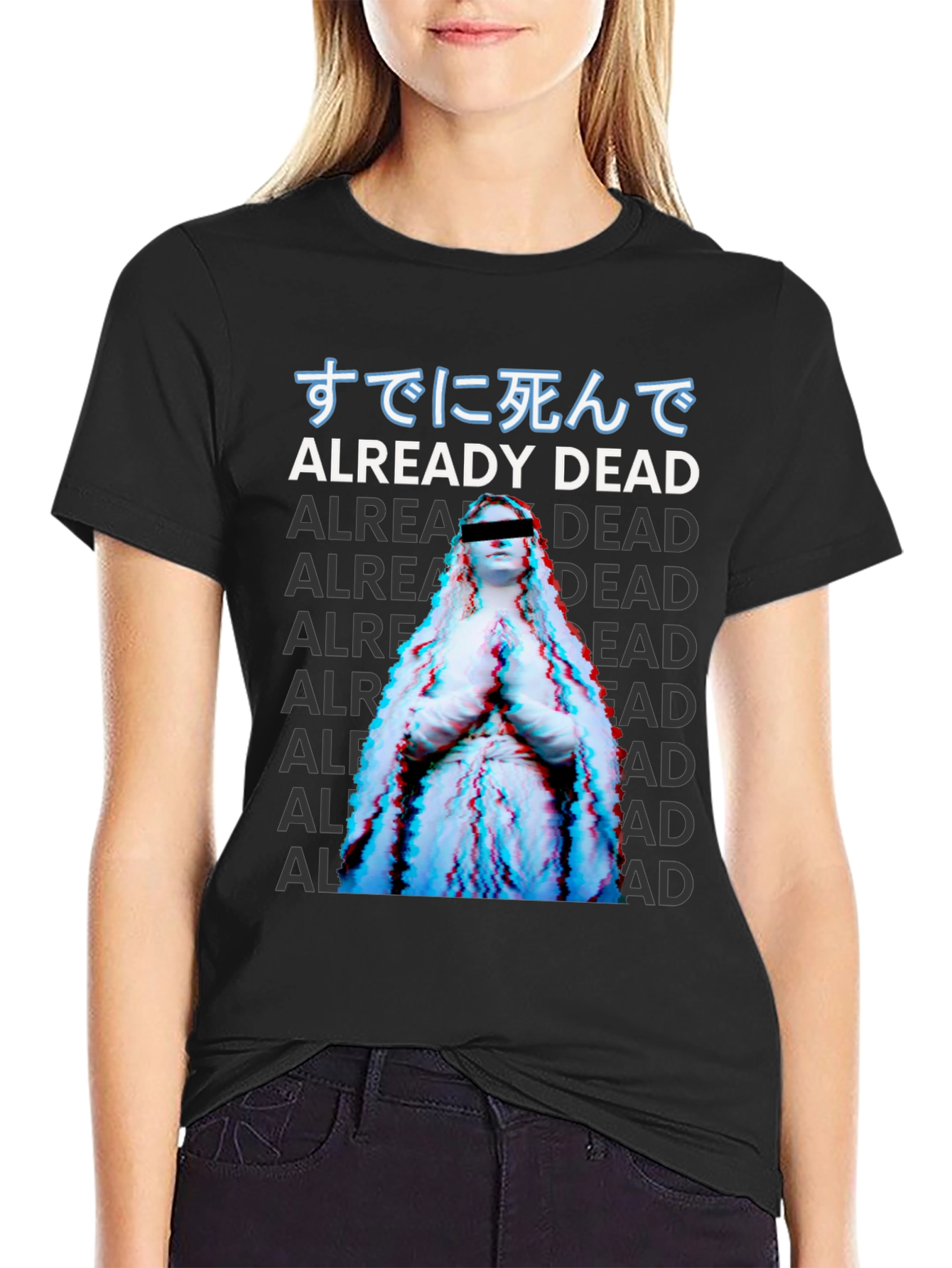 Already Dead Statue Graphic Print Black T-Shirt