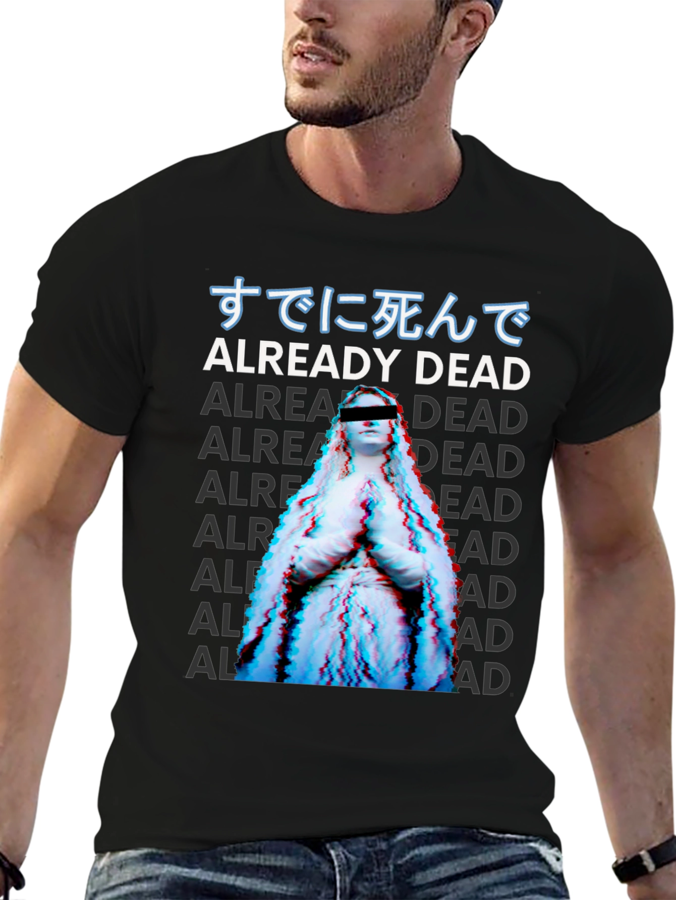Already Dead Statue Graphic Print Black T-Shirt