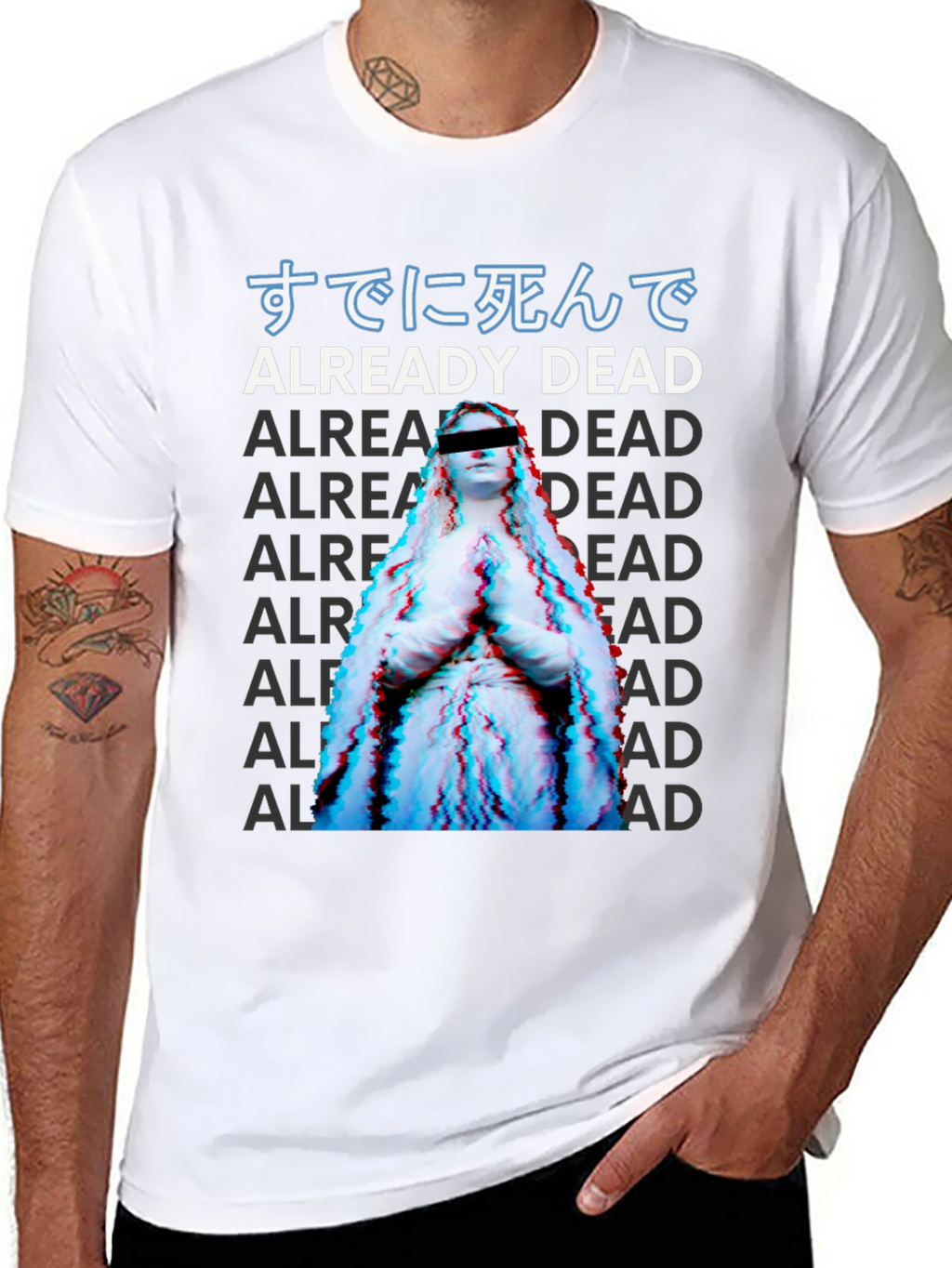 Already Dead Statue Graphic Print Black T-Shirt