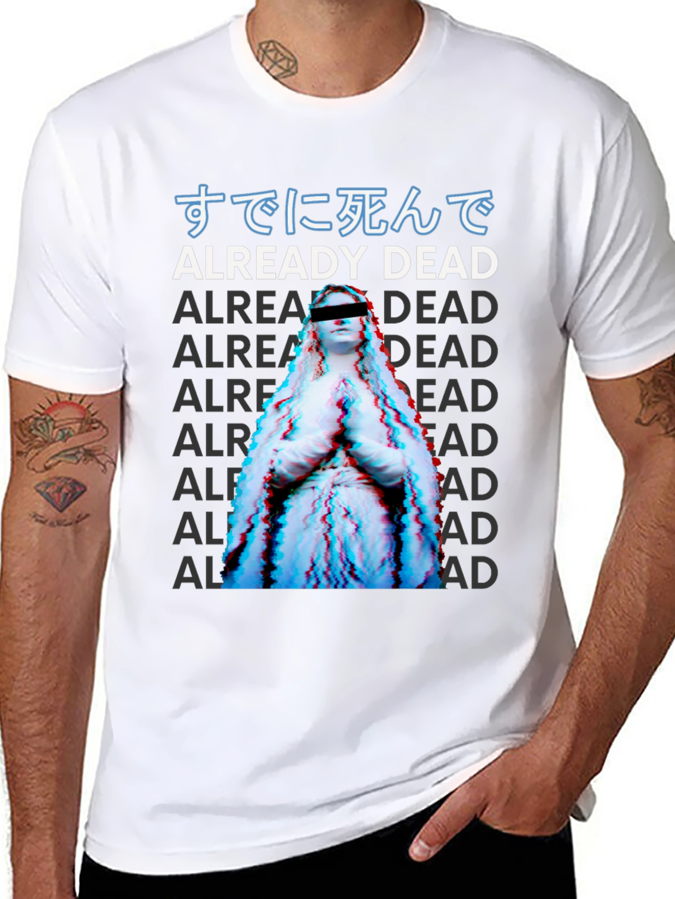 Already Dead Statue Graphic Print Black T-Shirt