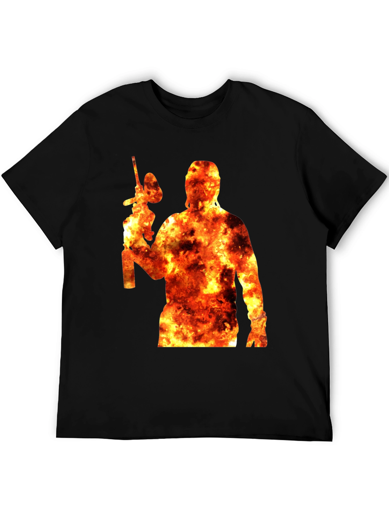Fiery Paintball Player Graphic Tee - Black T-Shirt