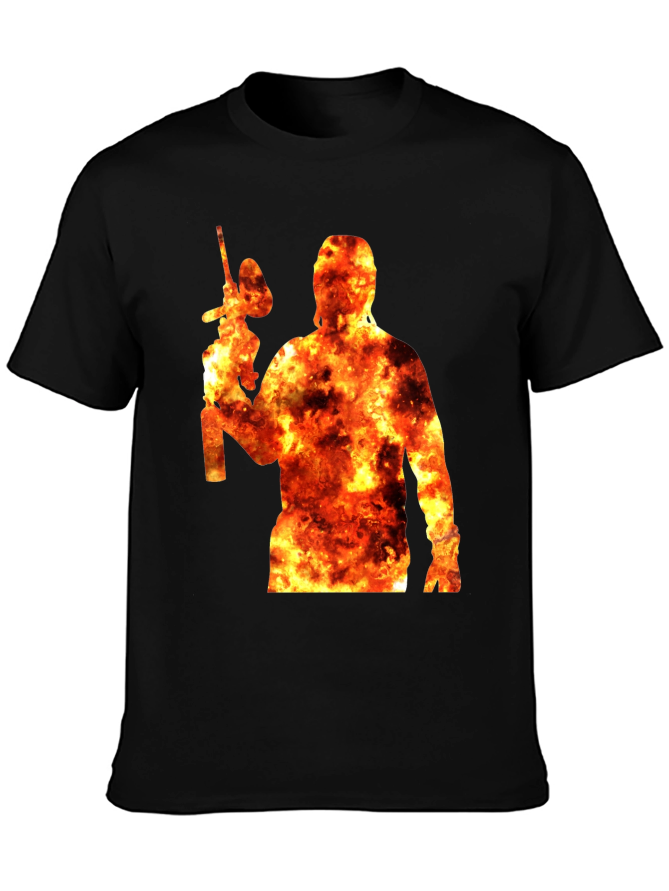 Fiery Paintball Player Graphic Tee - Black T-Shirt