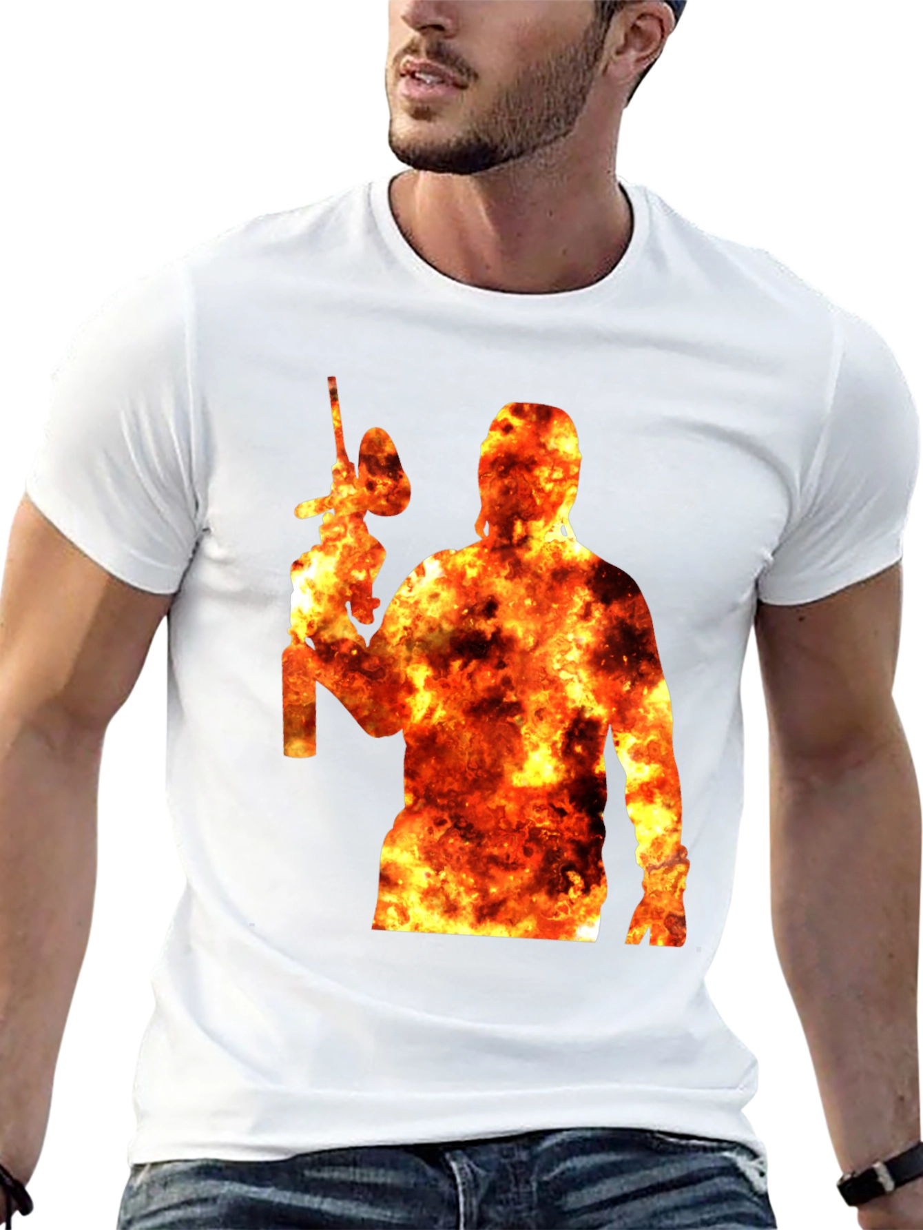 Fiery Paintball Player Graphic Tee - Black T-Shirt