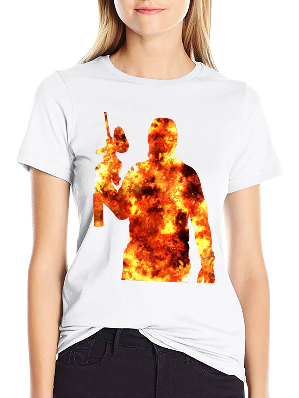 Fiery Paintball Player Graphic Tee - Black T-Shirt