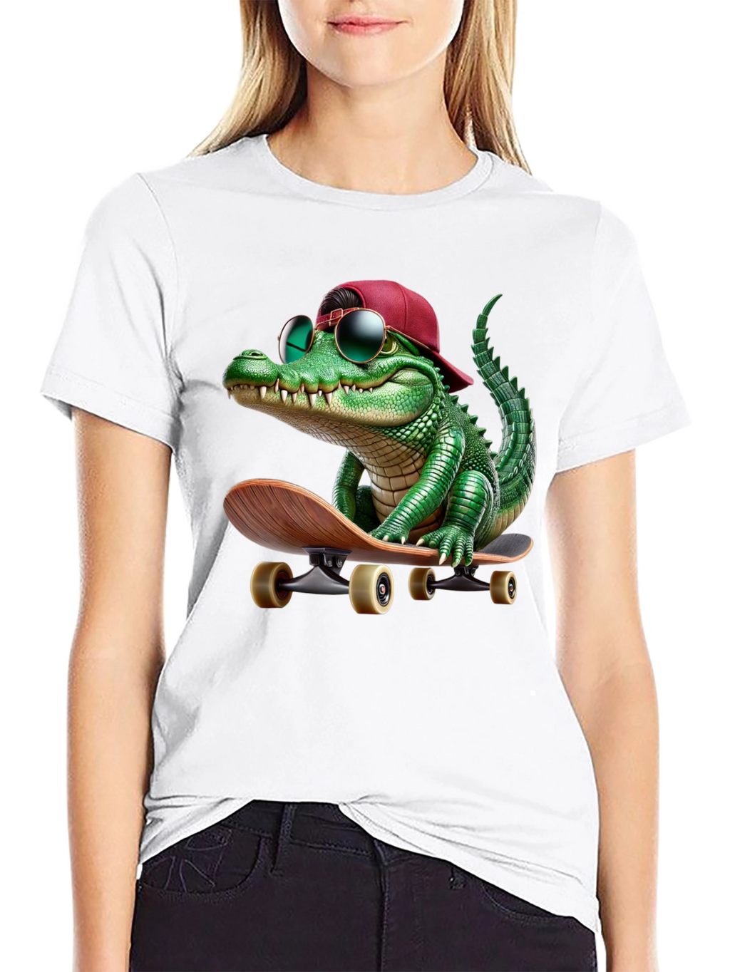 Cool Alligator Skateboarder Graphic Tee