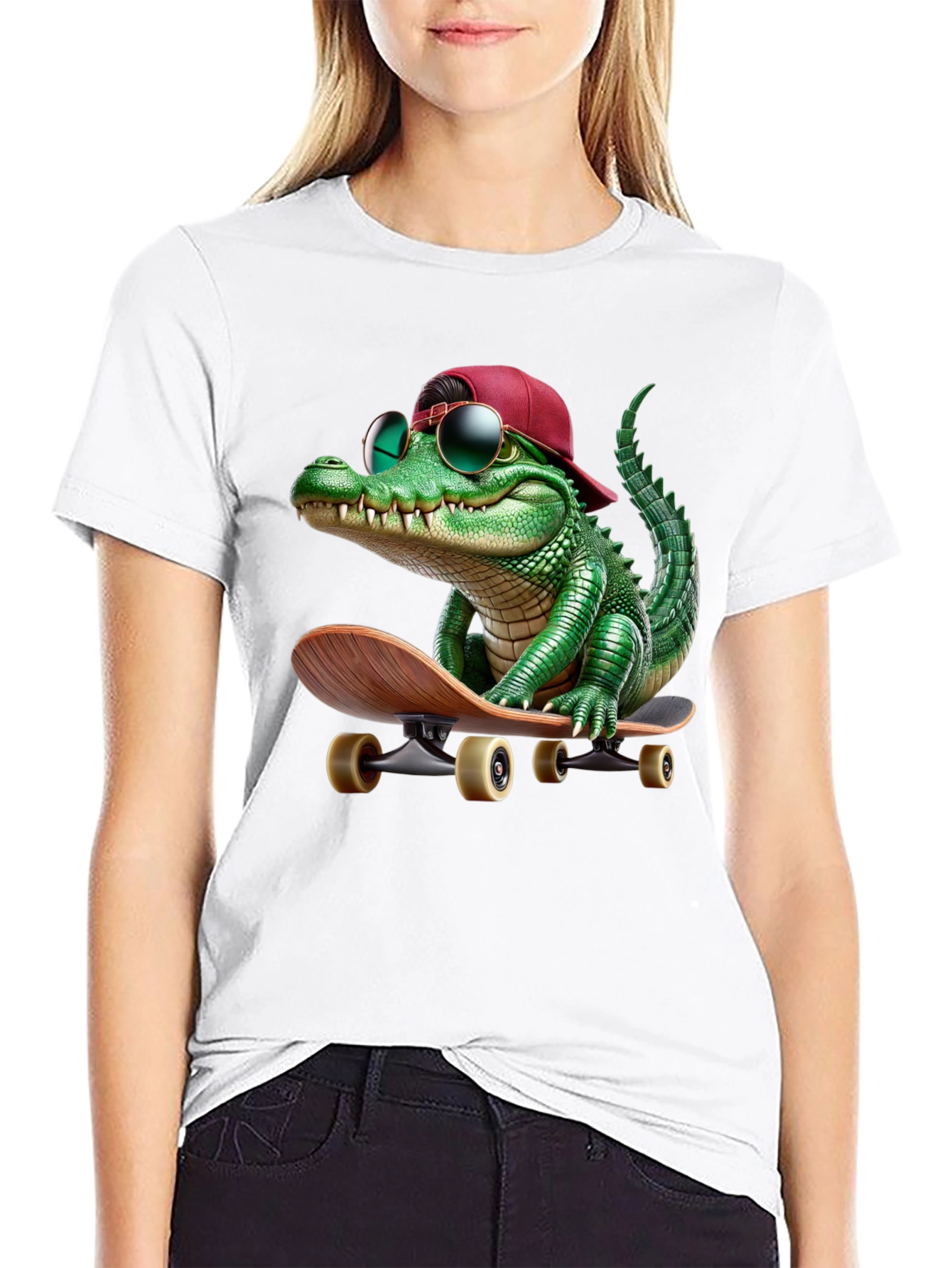 Cool Alligator Skateboarder Graphic Tee