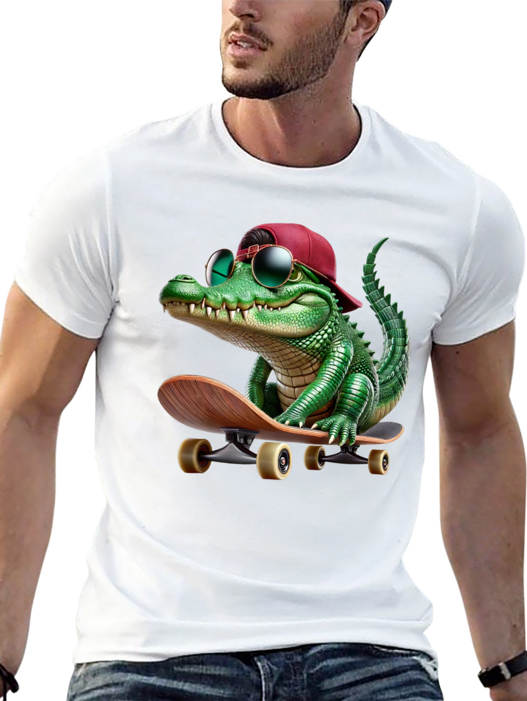 Cool Alligator Skateboarder Graphic Tee
