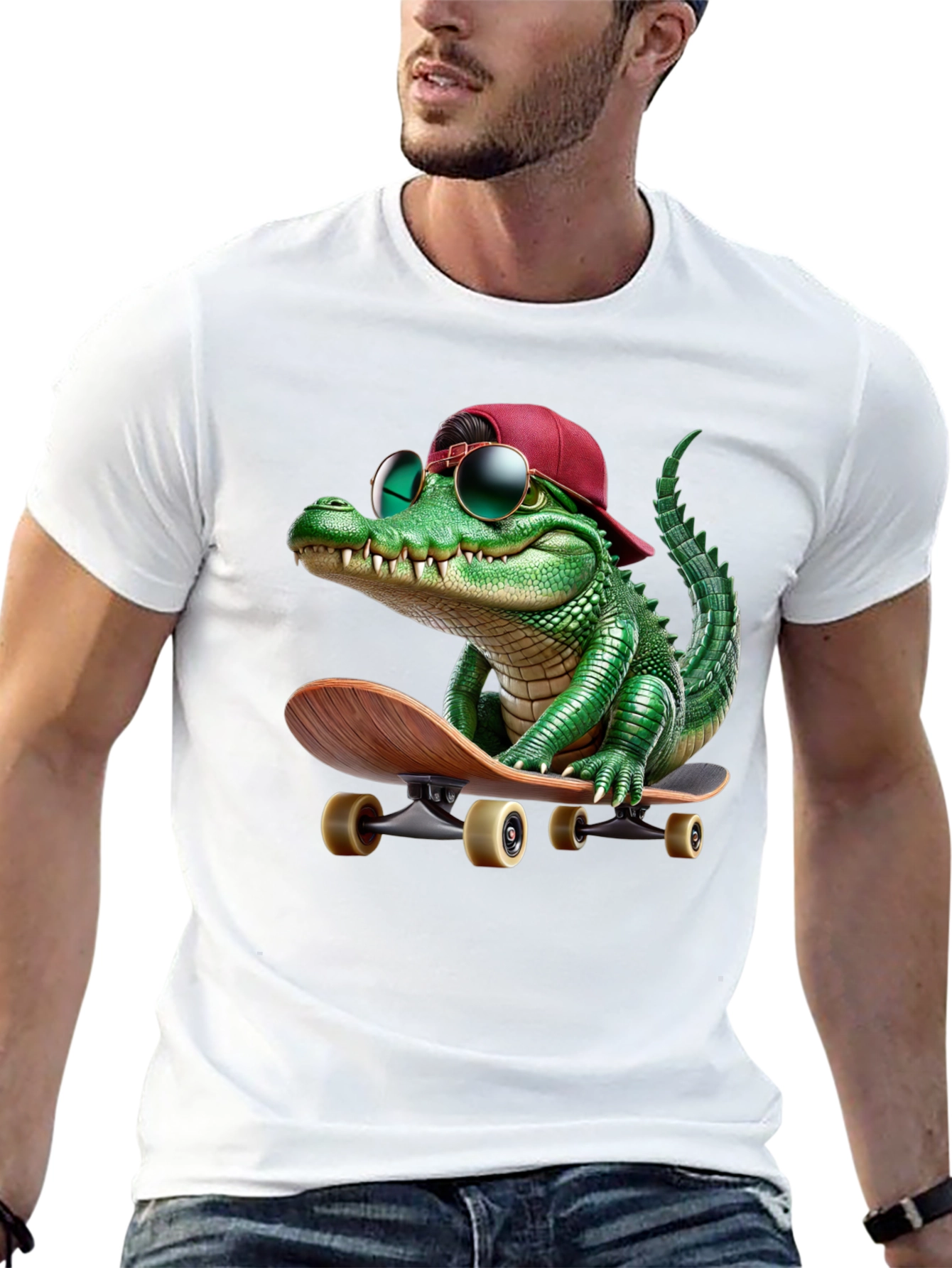 Cool Alligator Skateboarder Graphic Tee