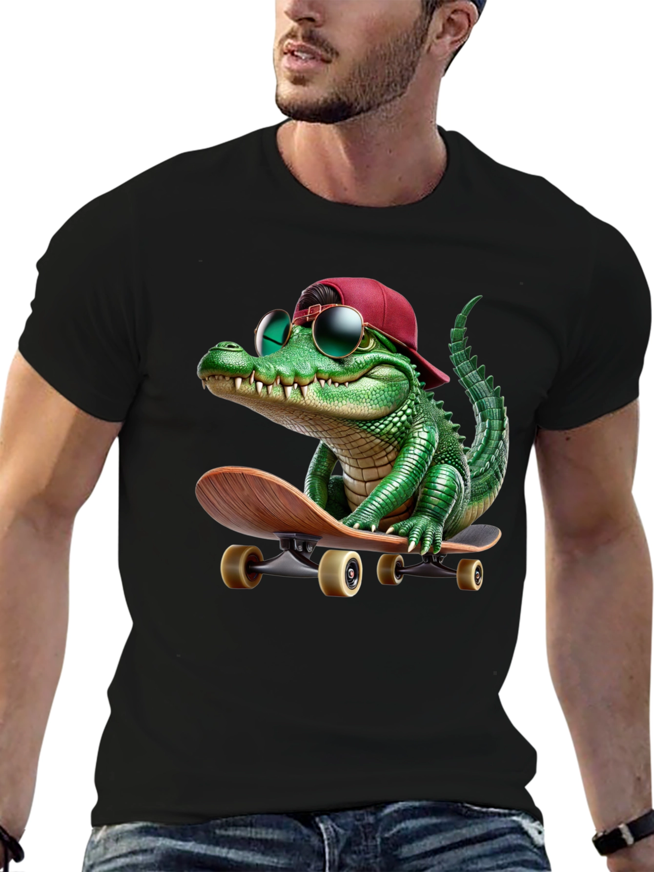 Cool Alligator Skateboarder Graphic Tee