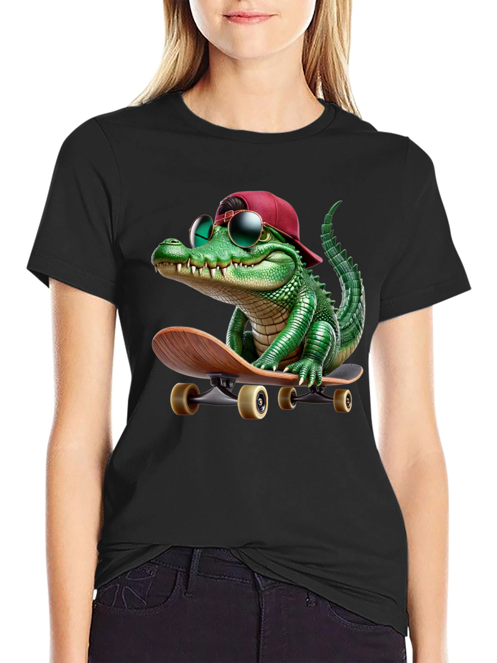 Cool Alligator Skateboarder Graphic Tee