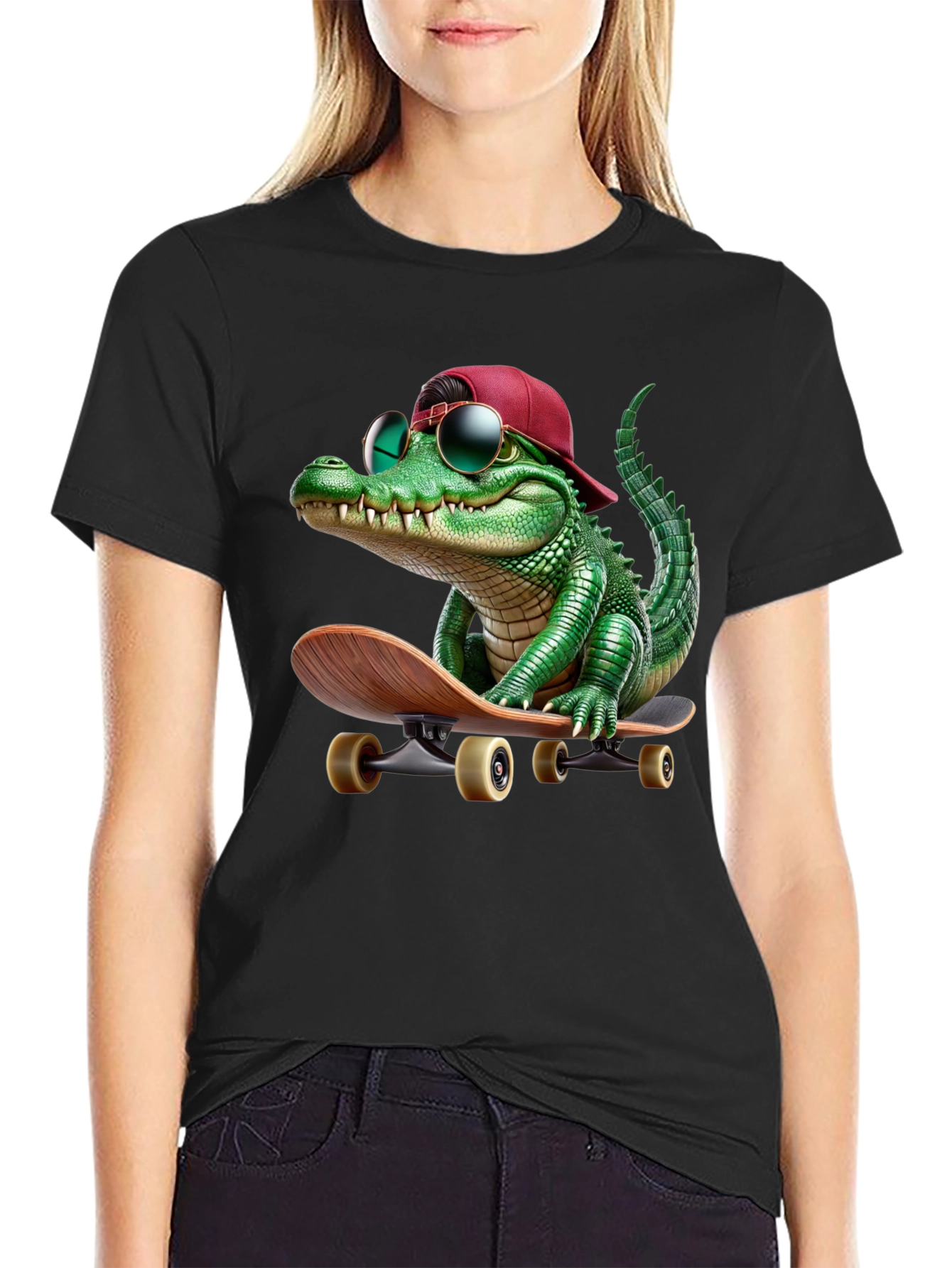 Cool Alligator Skateboarder Graphic Tee