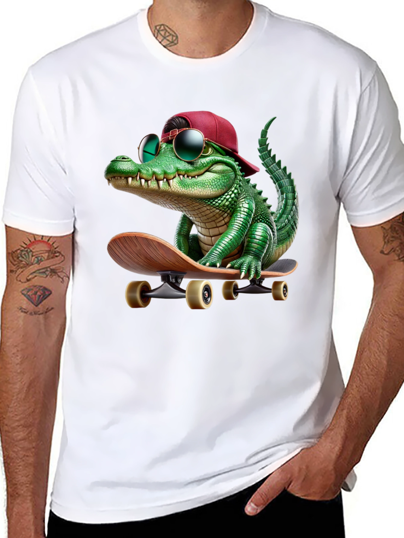 Cool Alligator Skateboarder Graphic Tee
