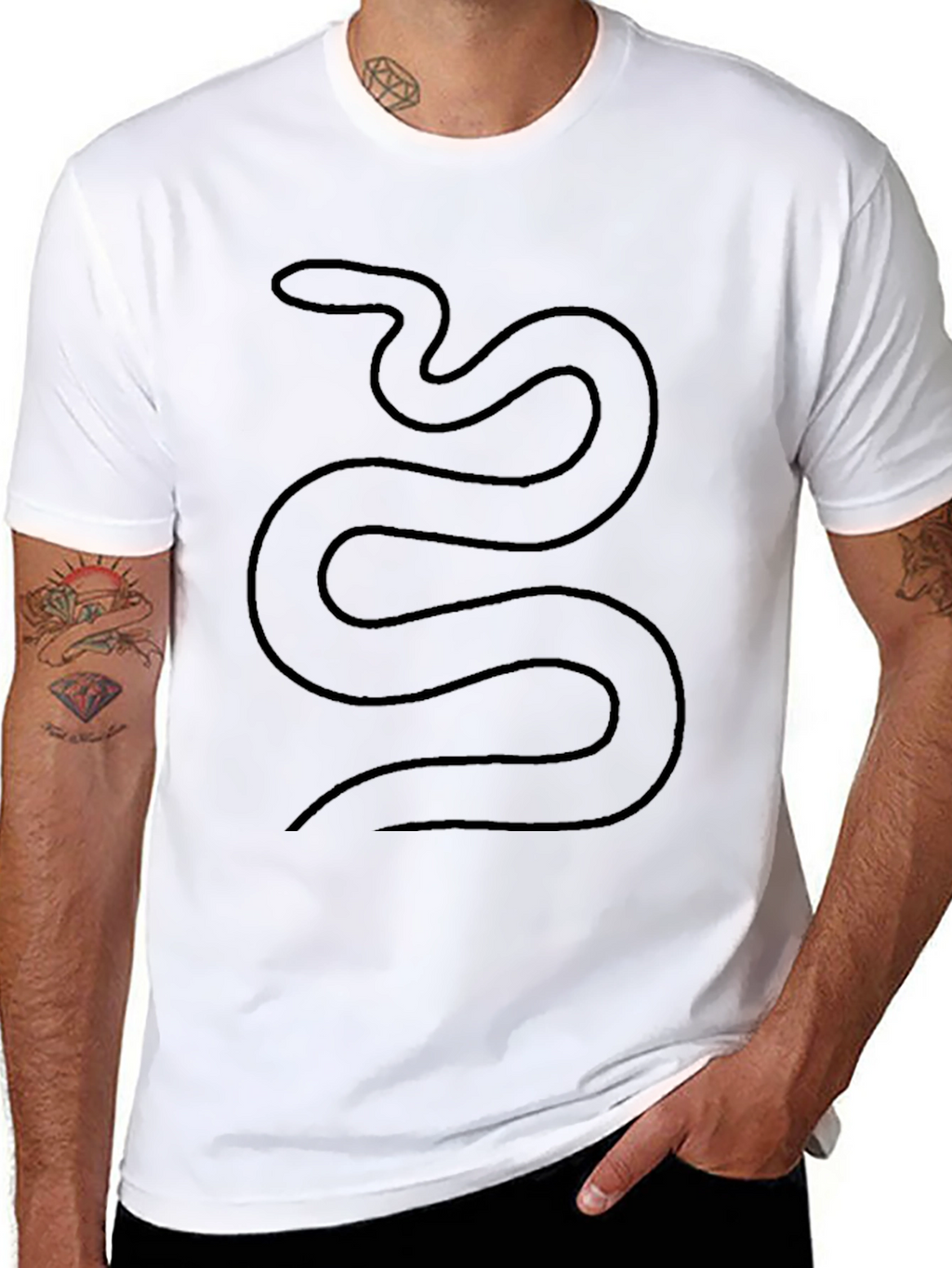 Mens Black T-Shirt with Minimalist Snake Design