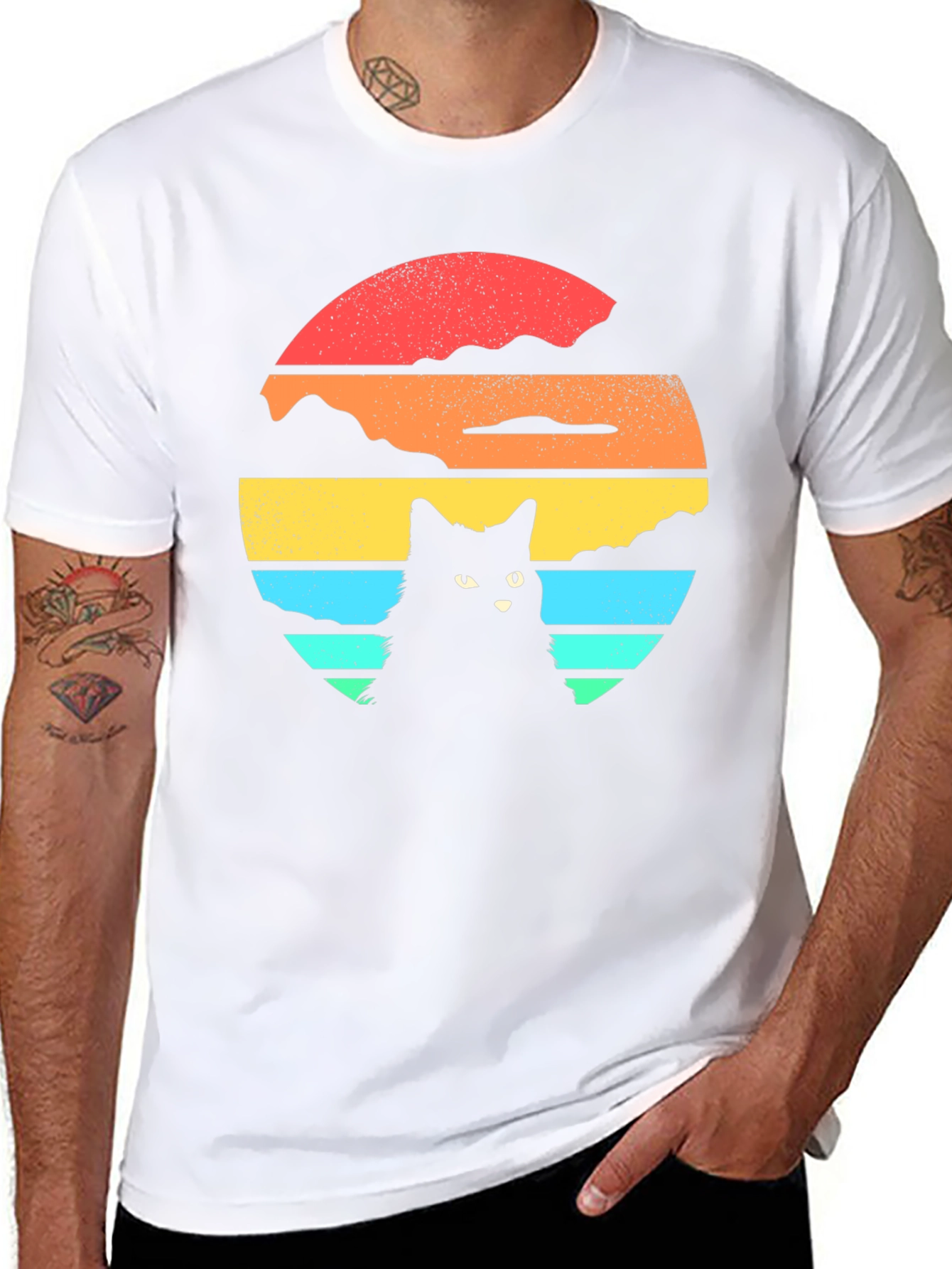 Retro Cat Sunset Graphic T-Shirt