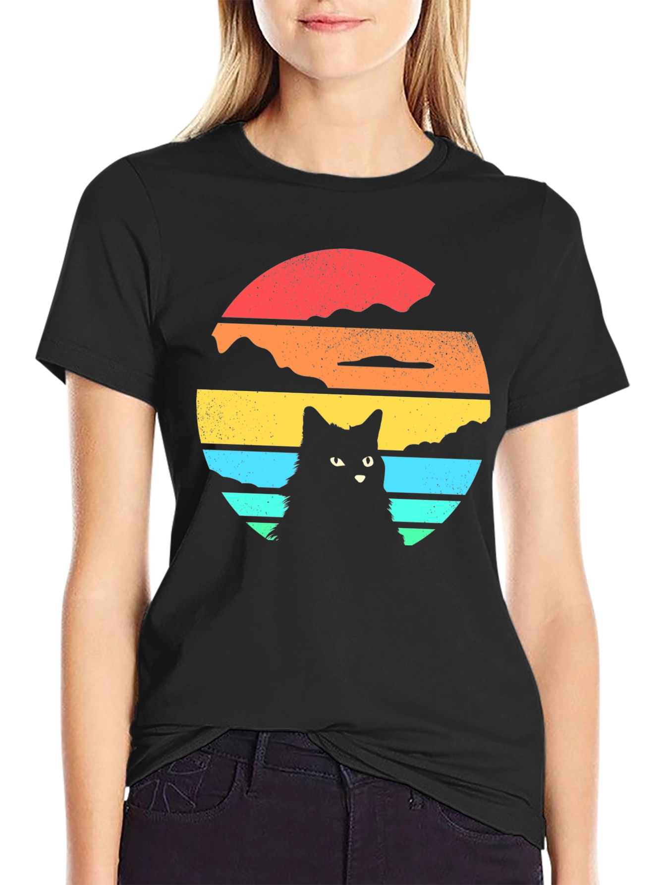 Retro Cat Sunset Graphic T-Shirt