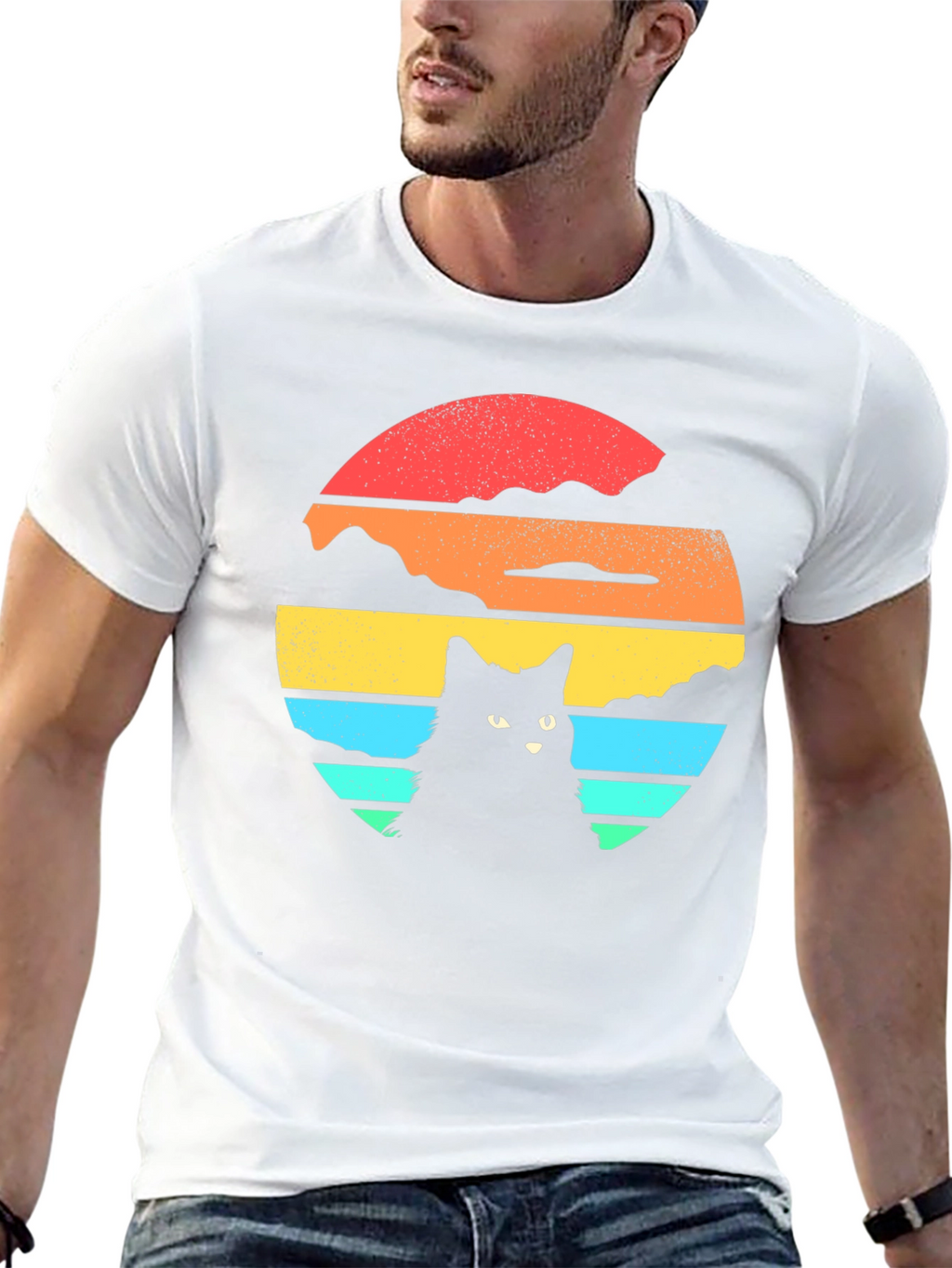 Retro Cat Sunset Graphic T-Shirt