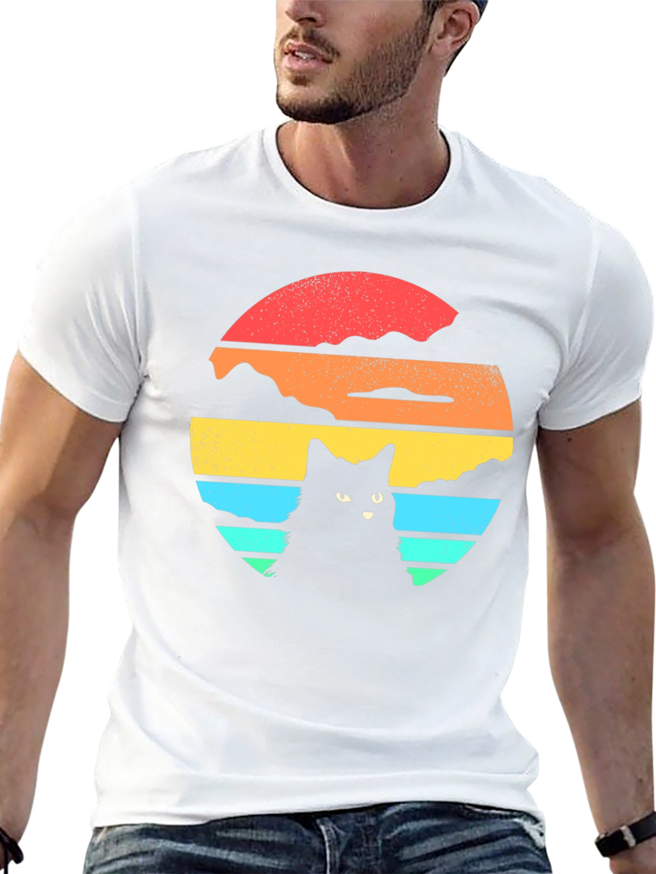 Retro Cat Sunset Graphic T-Shirt