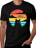Retro Cat Sunset Graphic T-Shirt