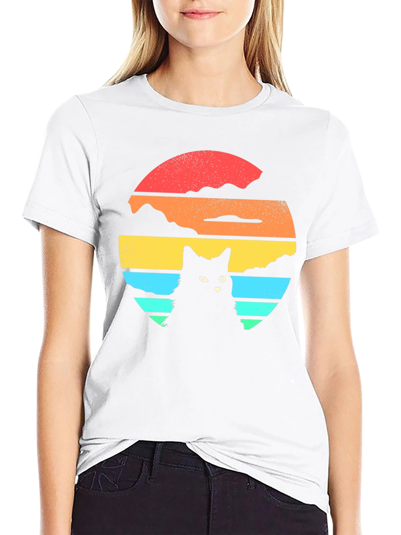 Retro Cat Sunset Graphic T-Shirt