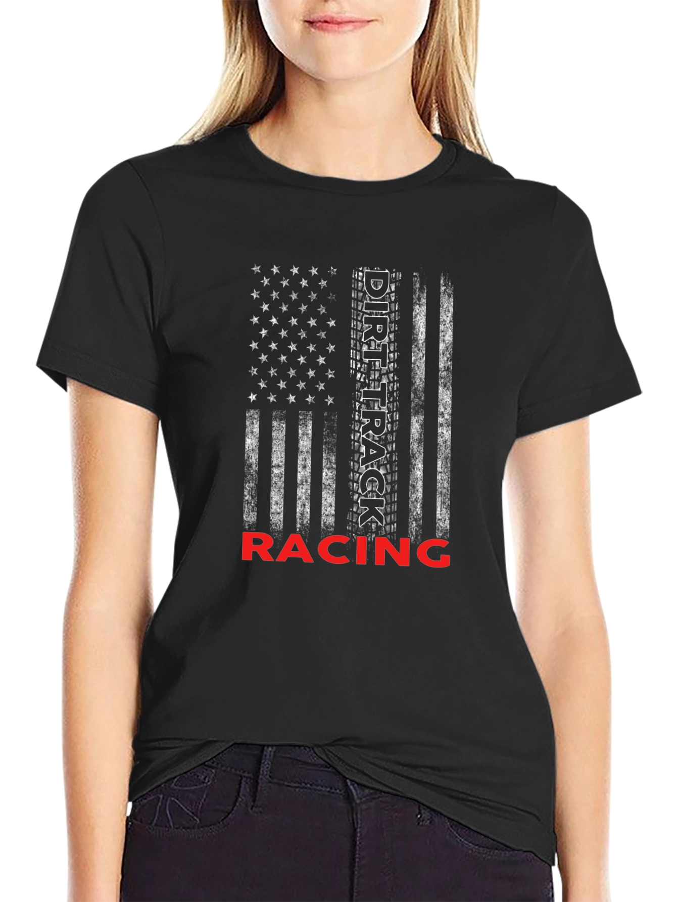 Dirt Track Racing Flag T-Shirt - Black