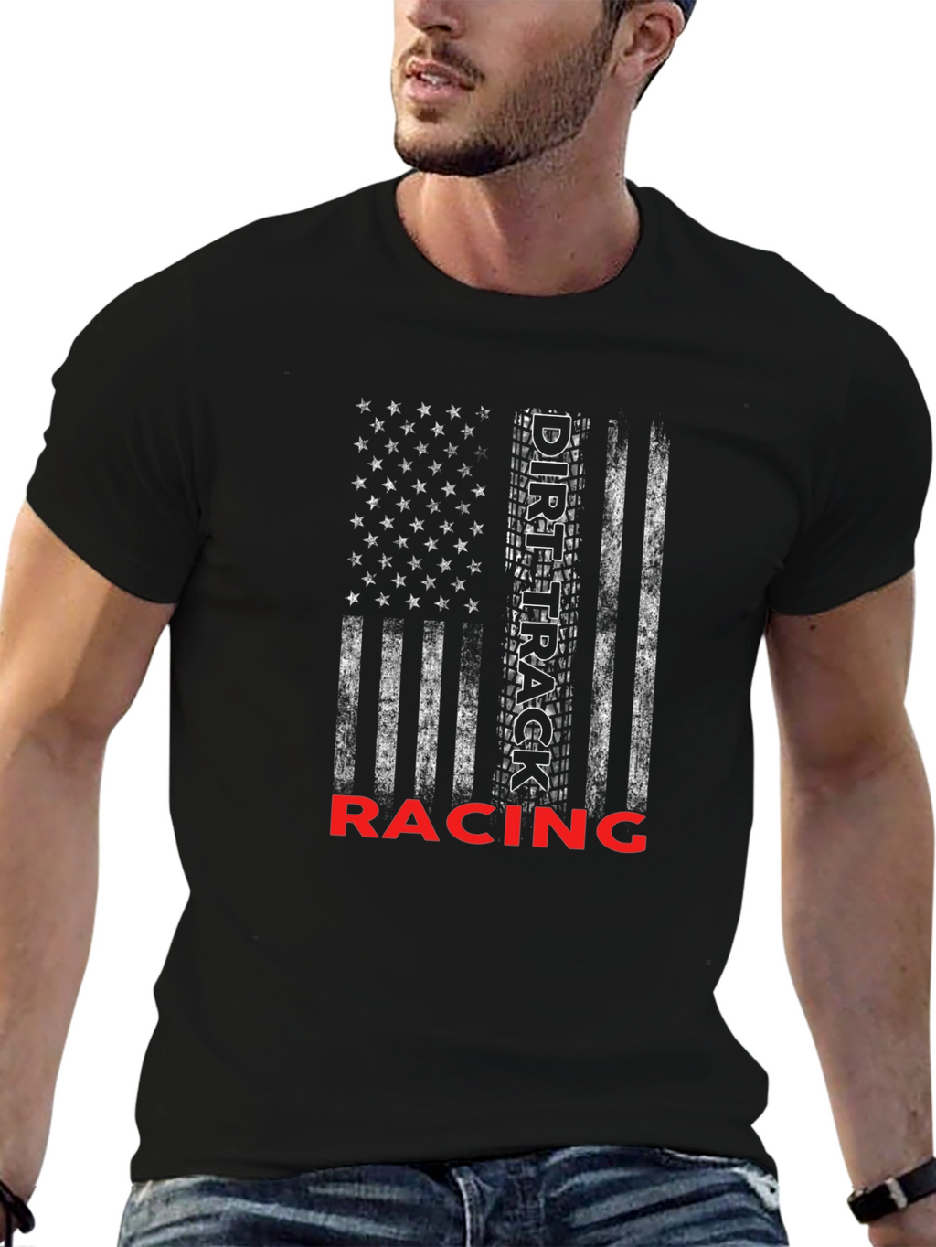 Dirt Track Racing Flag T-Shirt - Black