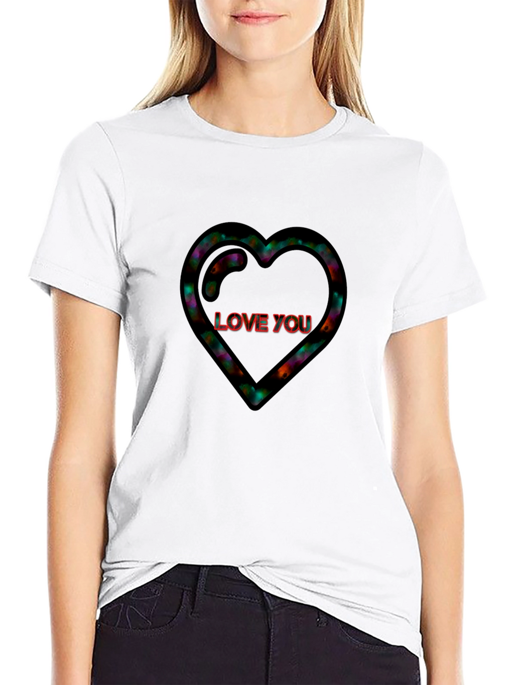 Heart Love You Black T-Shirt