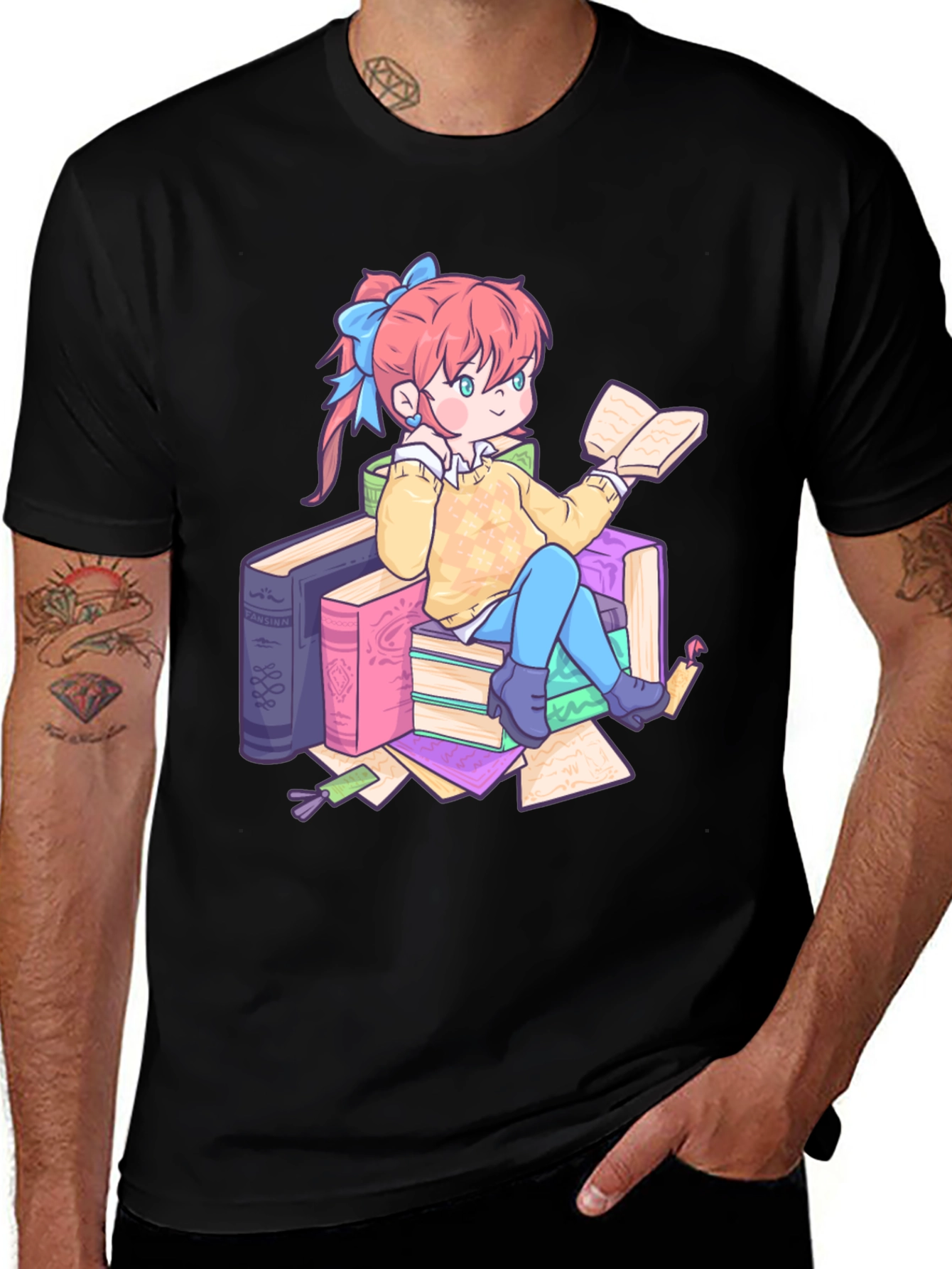 Anime Girl Reading Books T-Shirt