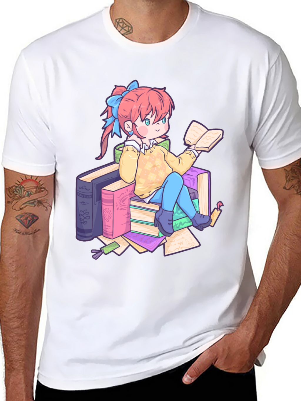 Anime Girl Reading Books T-Shirt