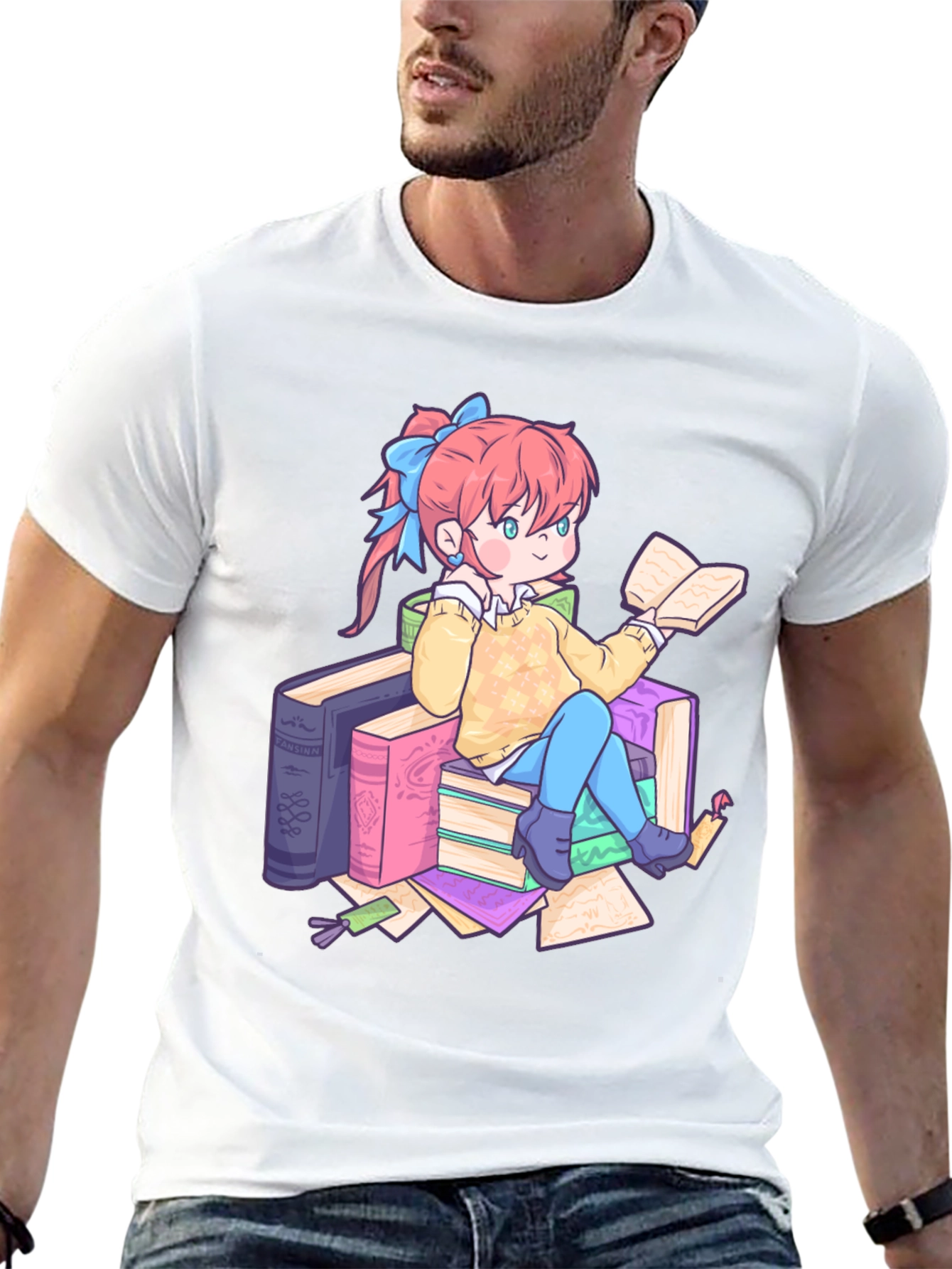 Anime Girl Reading Books T-Shirt