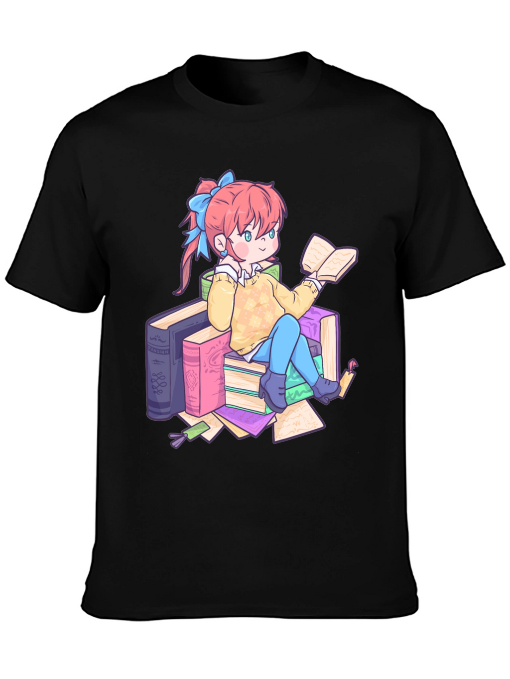 Anime Girl Reading Books T-Shirt