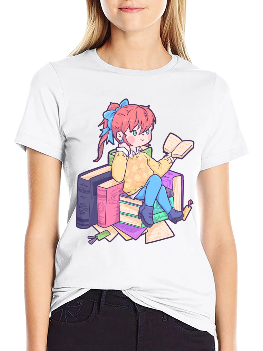 Anime Girl Reading Books T-Shirt