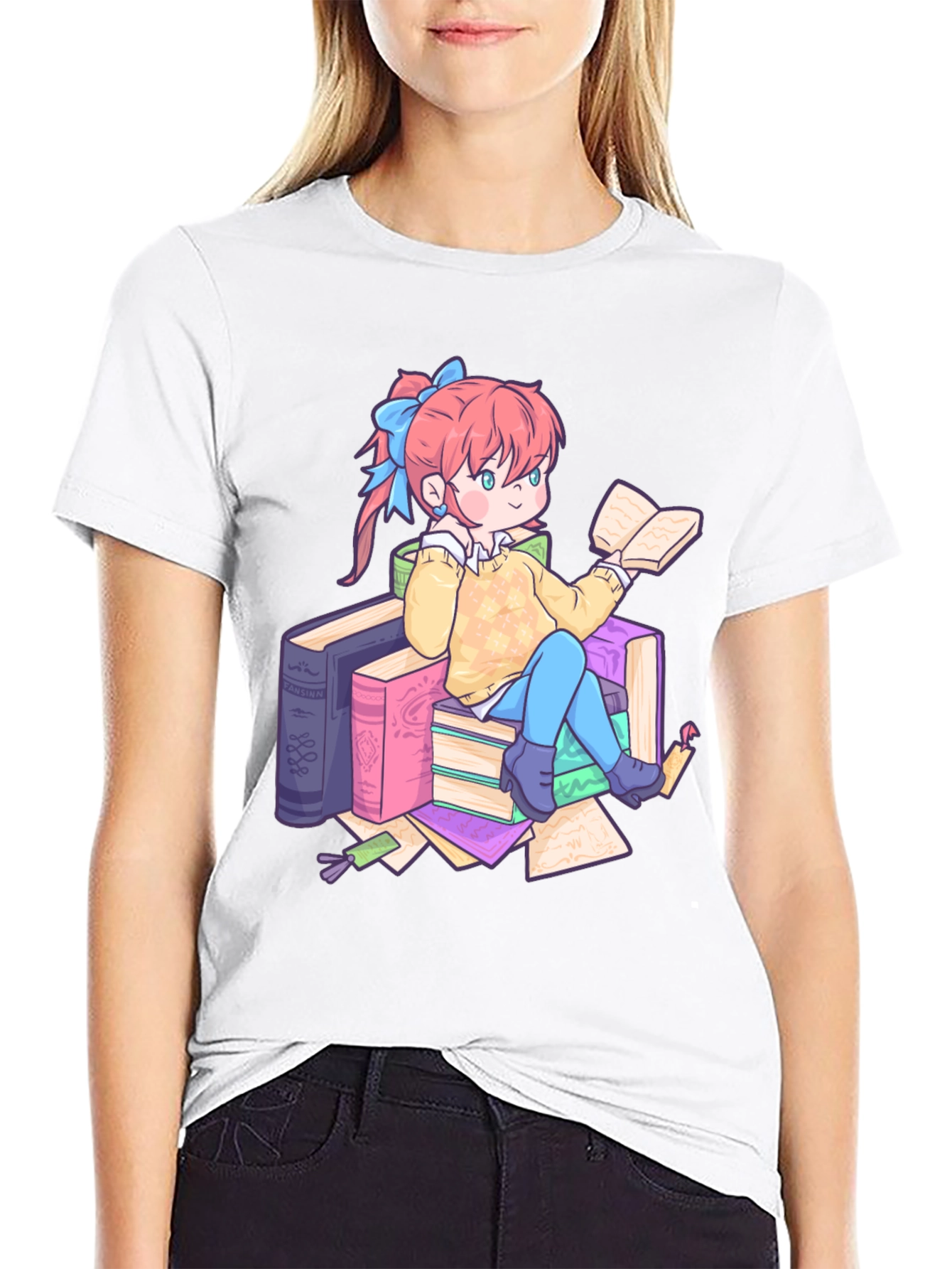 Anime Girl Reading Books T-Shirt