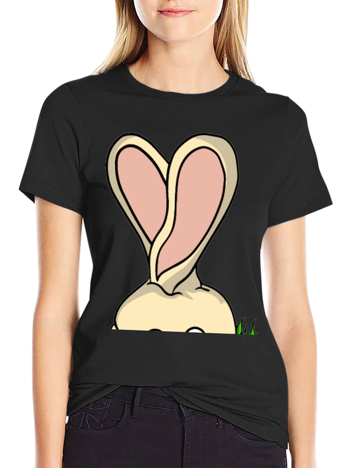 Bunny Ears Graphic Tee - Black Cotton T-Shirt