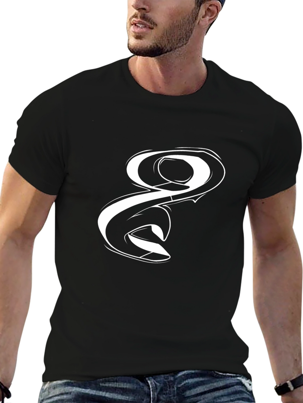 Black T-Shirt with White Graphic Design