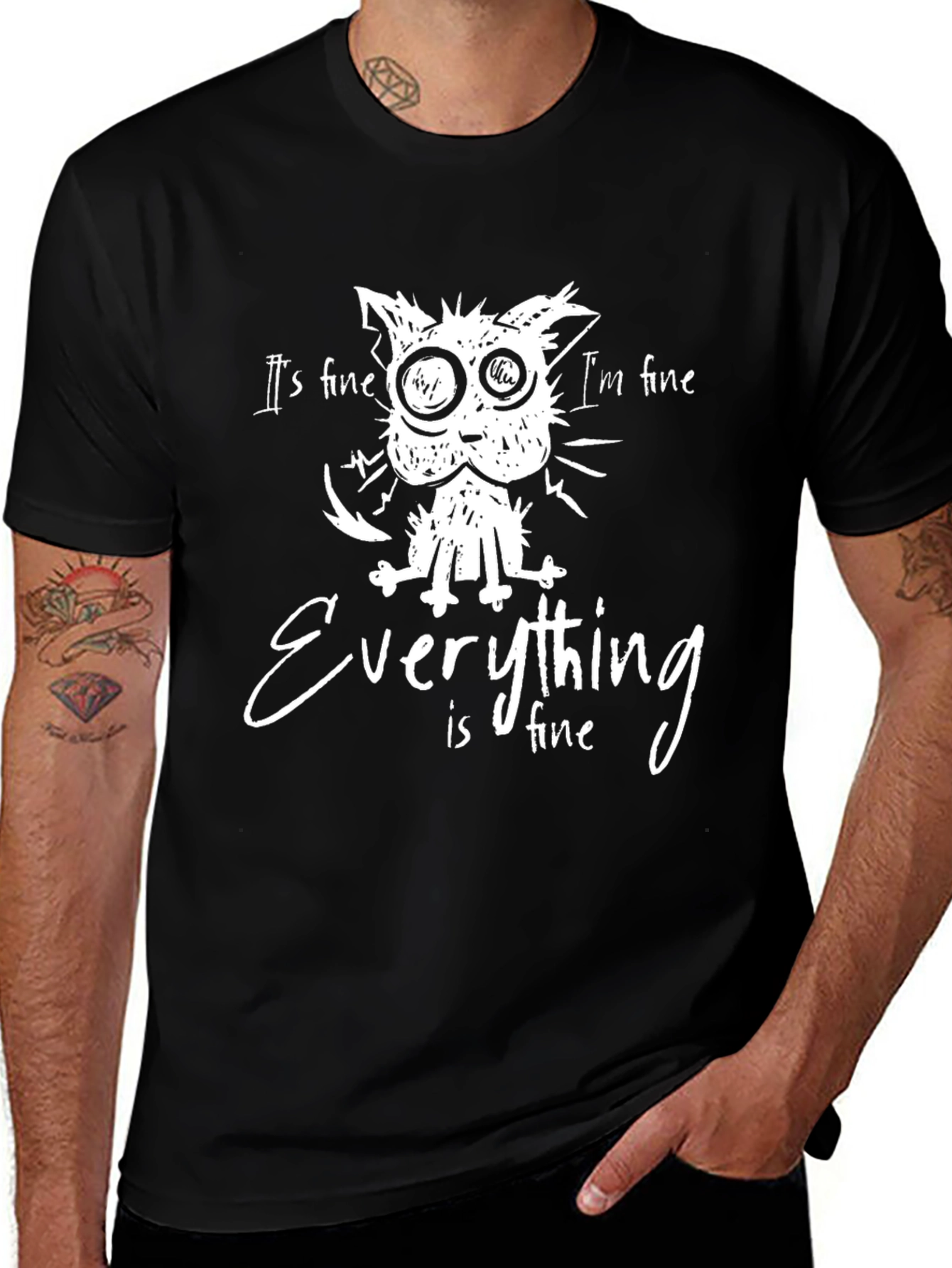 Its Fine Cat Graphic T-Shirt - Unisex Black Tee