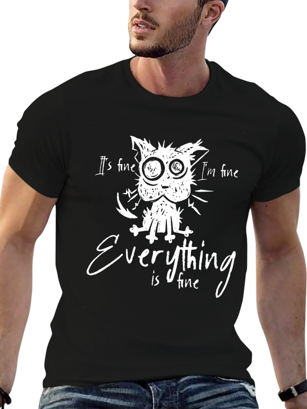 Its Fine Cat Graphic T-Shirt - Unisex Black Tee