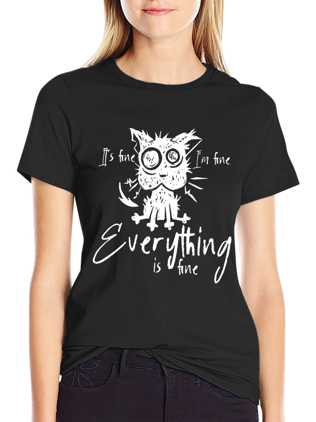 Its Fine Cat Graphic T-Shirt - Unisex Black Tee