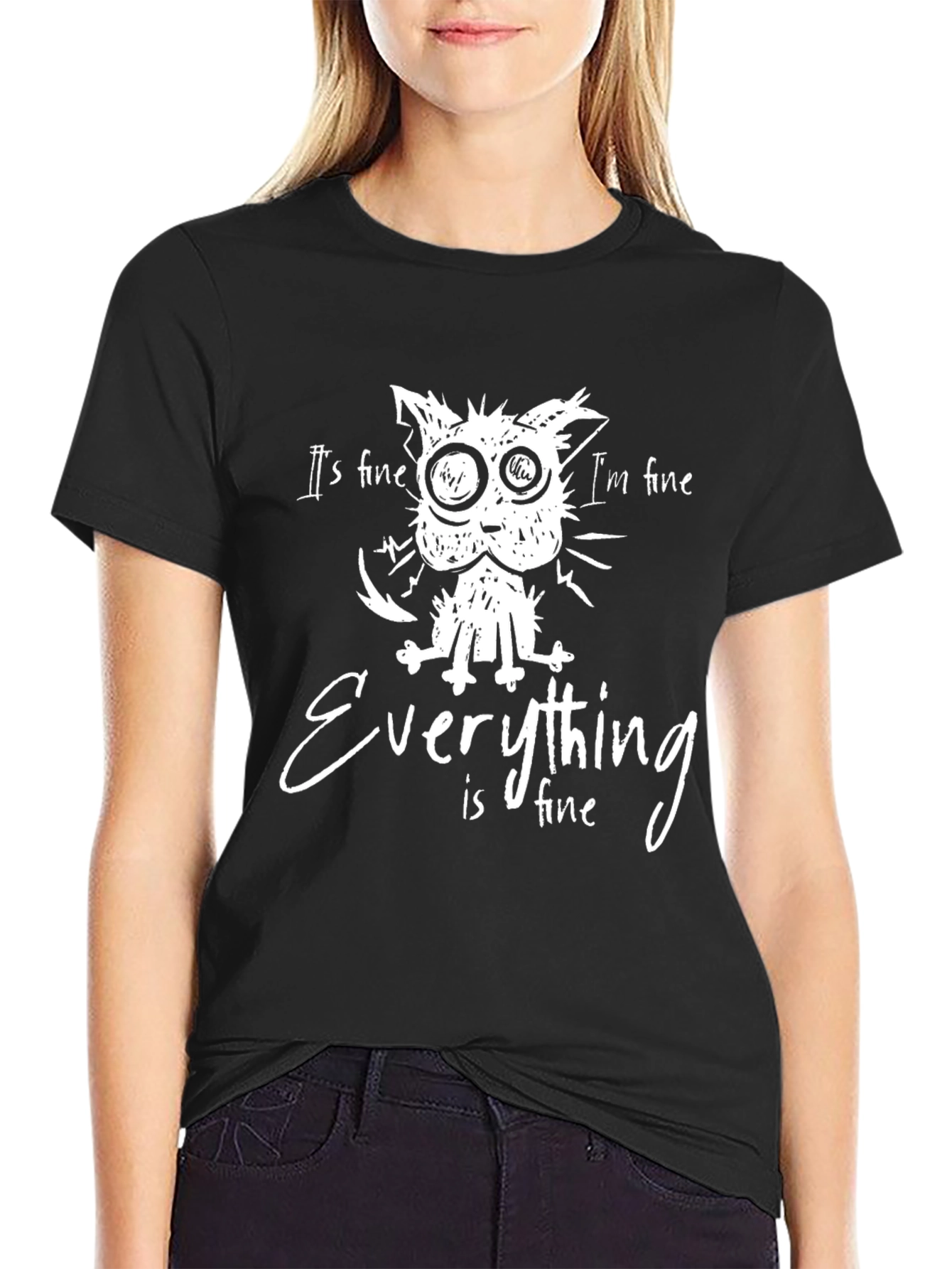 Its Fine Cat Graphic T-Shirt - Unisex Black Tee
