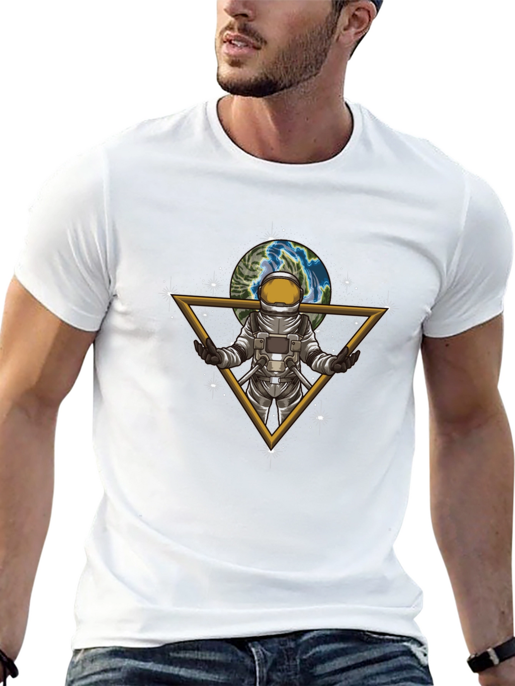 Astronaut Earth Graphic Tee - Stylish Space Design
