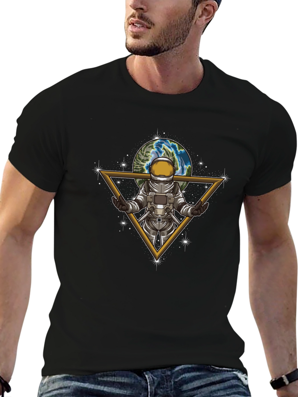 Astronaut Earth Graphic Tee - Stylish Space Design