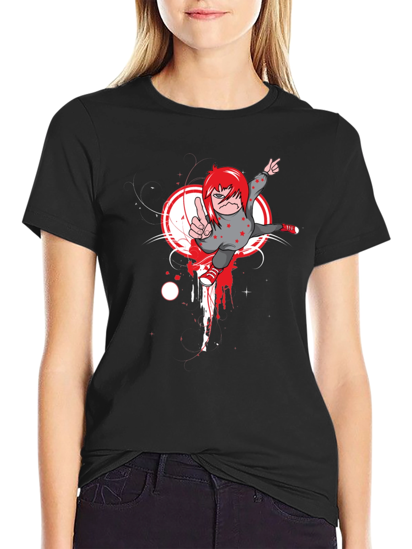 Cartoon Character Graphic Print Black T-Shirt