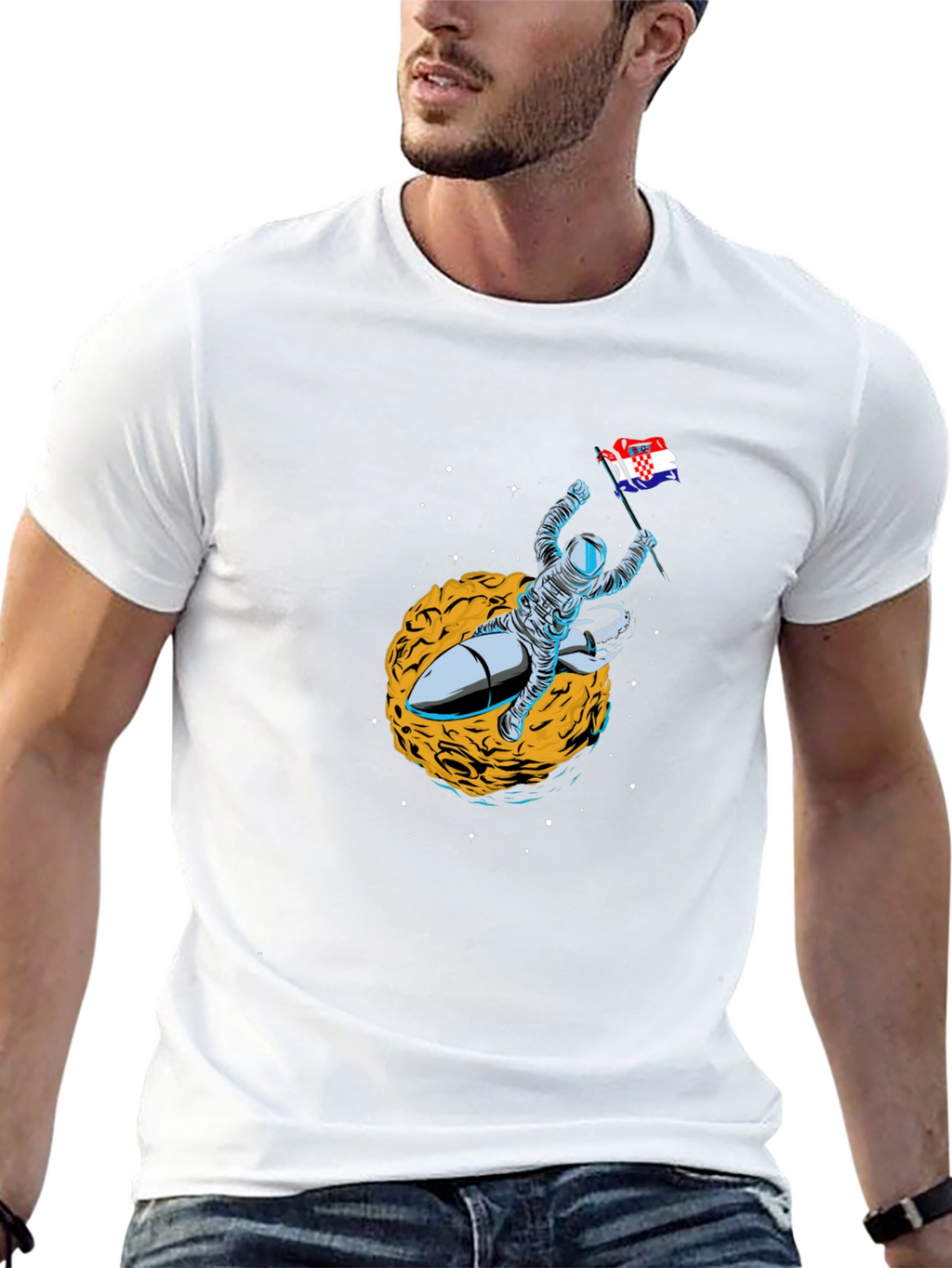 Astronaut Rocket Croatian Flag T-Shirt